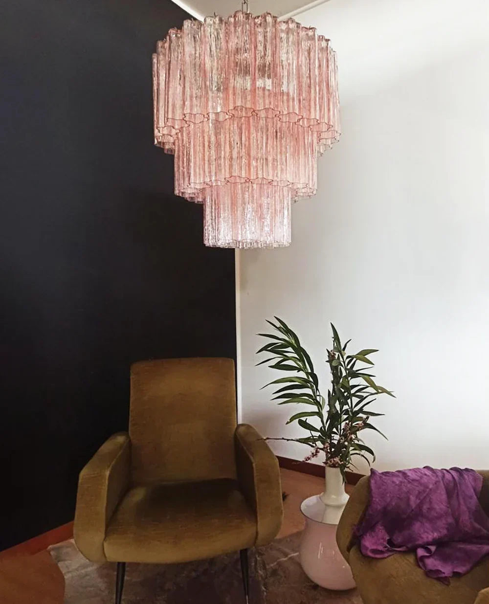 Murano Pink Glass Tube Chandelier - view 5