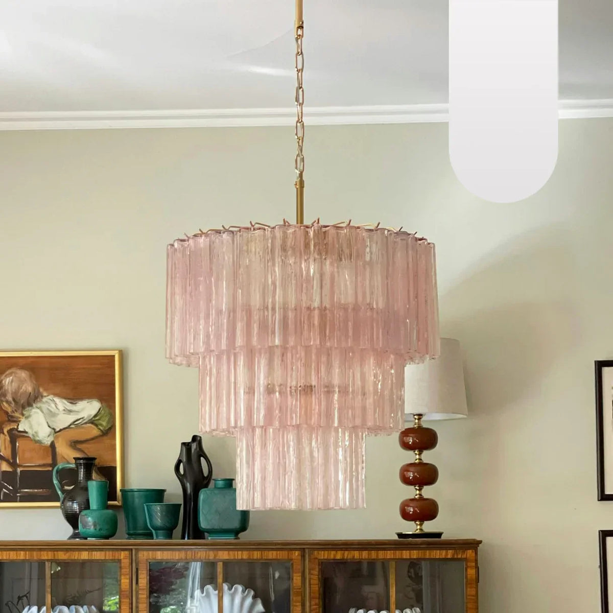 Murano Pink Glass Tube Chandelier - view 22