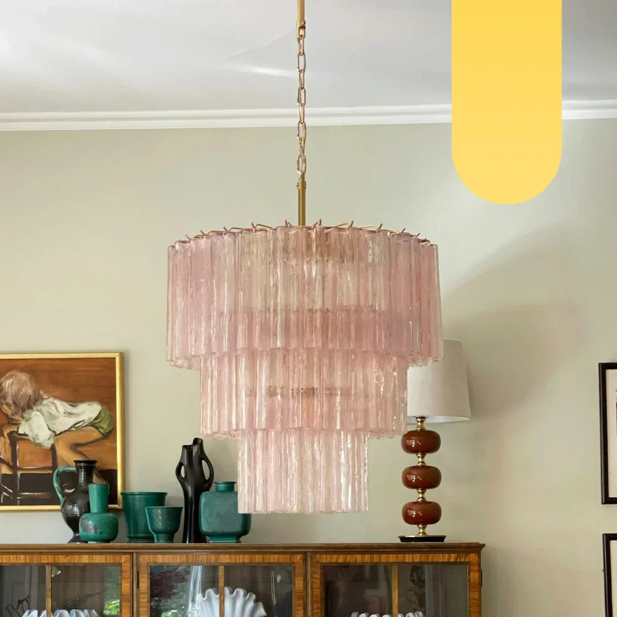 Murano Pink Glass Tube Chandelier - view 23
