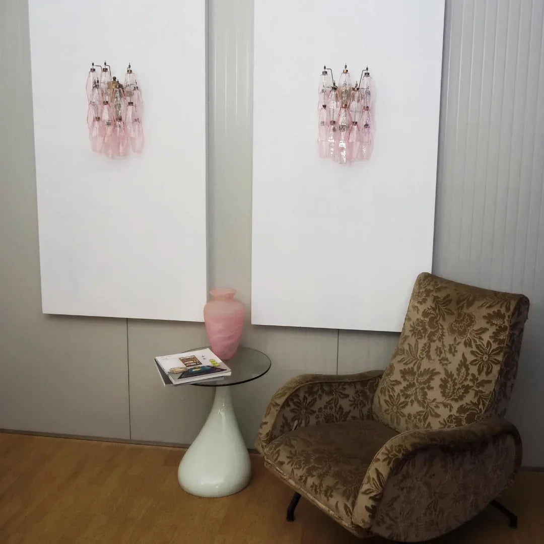 Murano Poliedri Pink Glass Wall Sconces