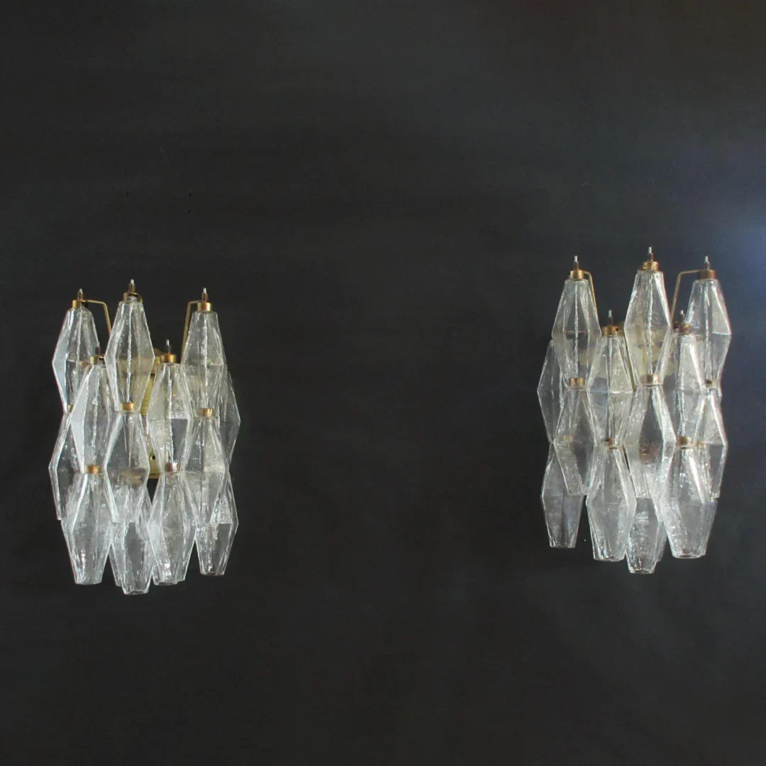 Murano Poliedri Transparent Glass Wall Sconces