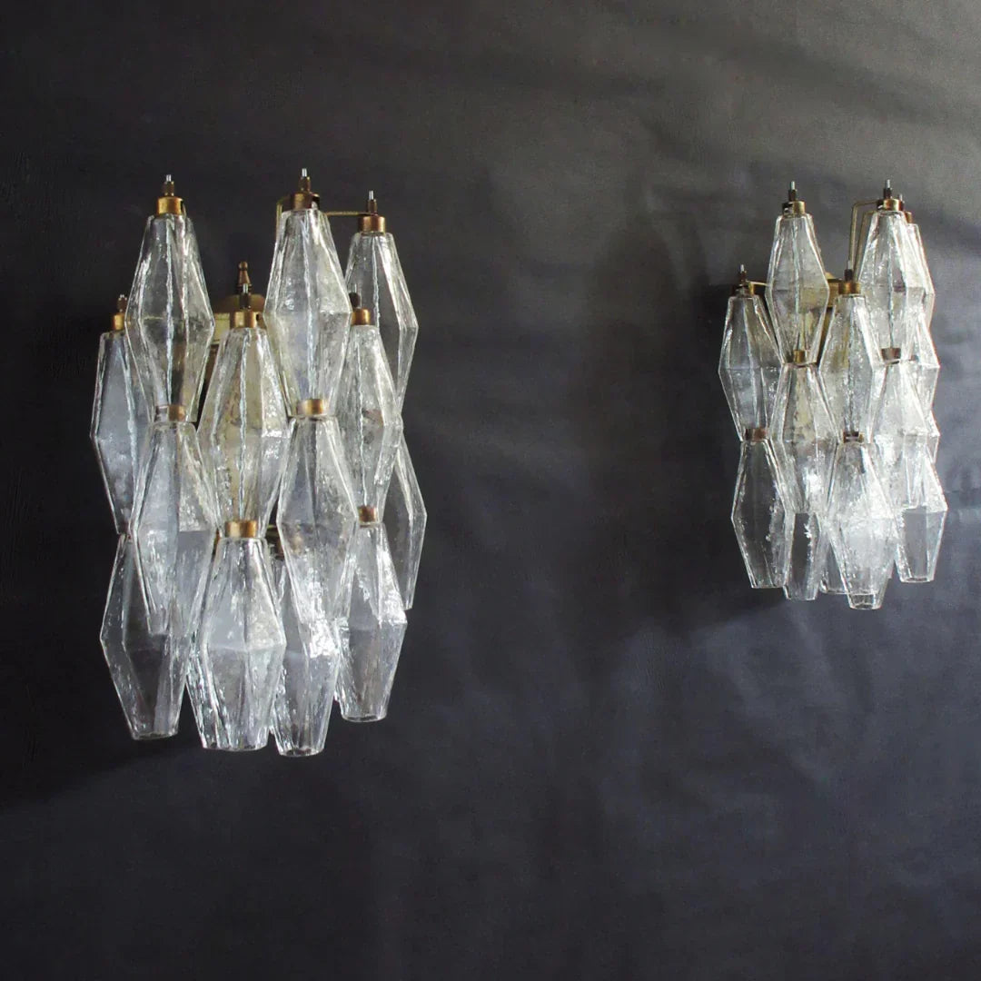 Murano Poliedri Transparent Glass Wall Sconces