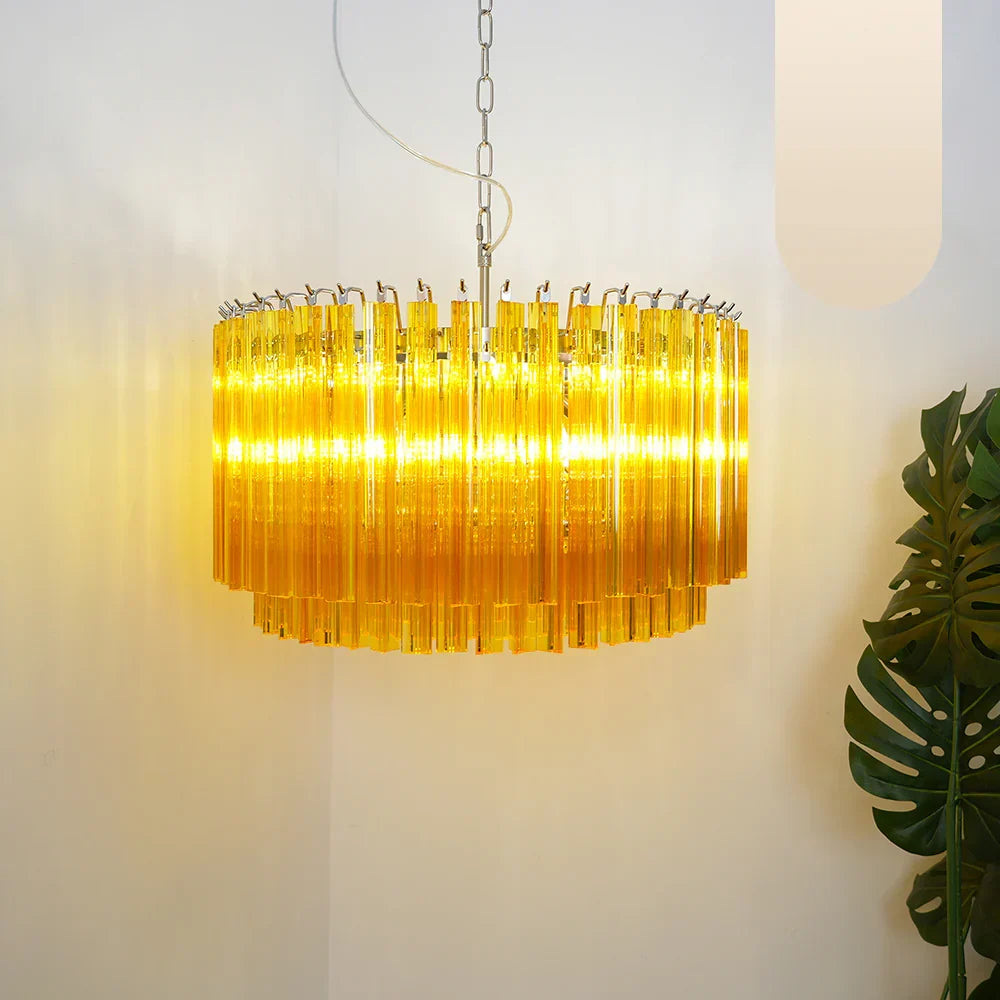 Murano Round Prisms Amber Chandelier