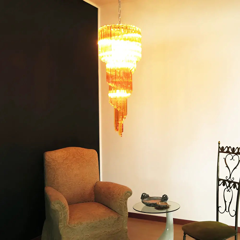 Murano Spiral Amber Prism Glass Chandelier - view 2