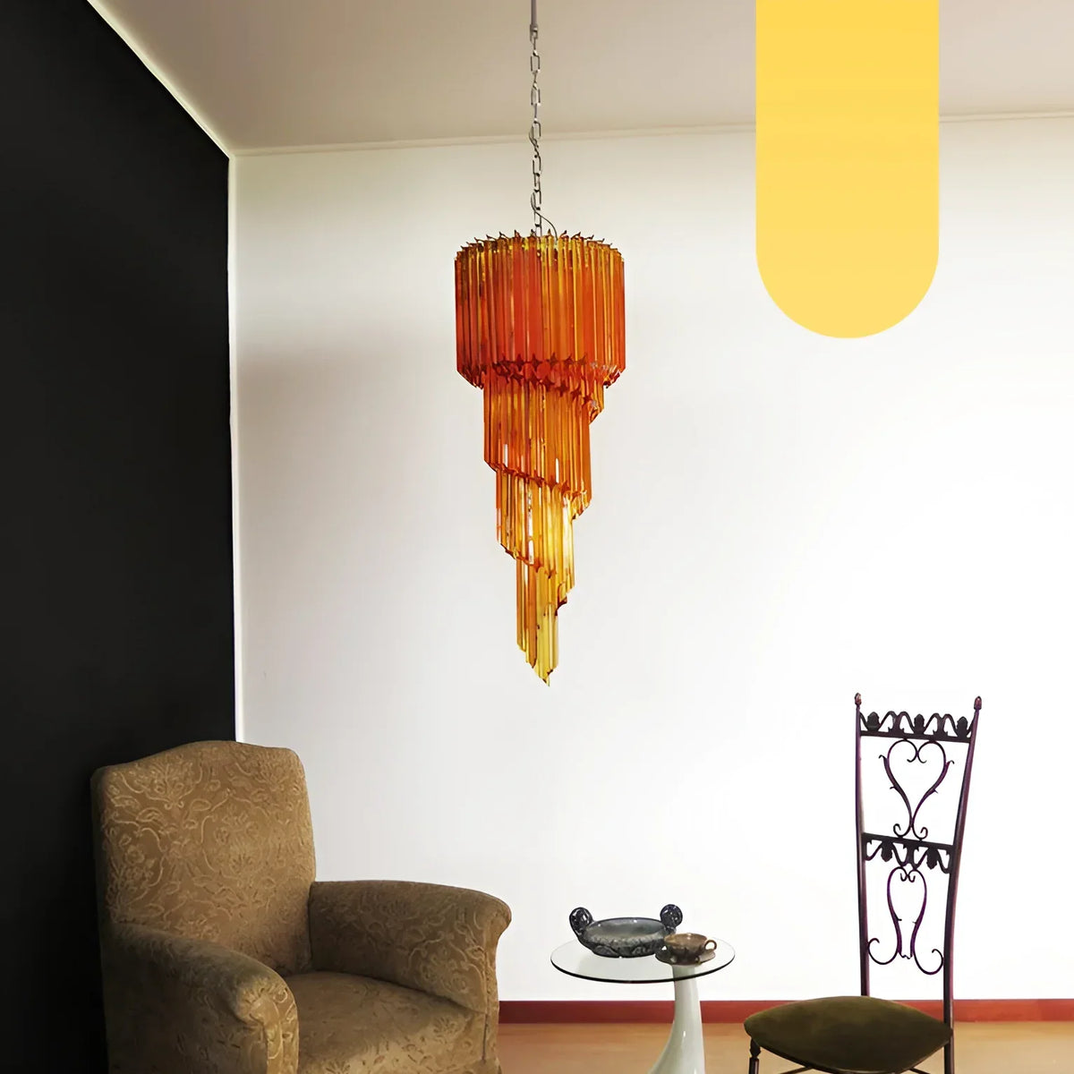 Murano Spiral Amber Prism Glass Chandelier - view 16