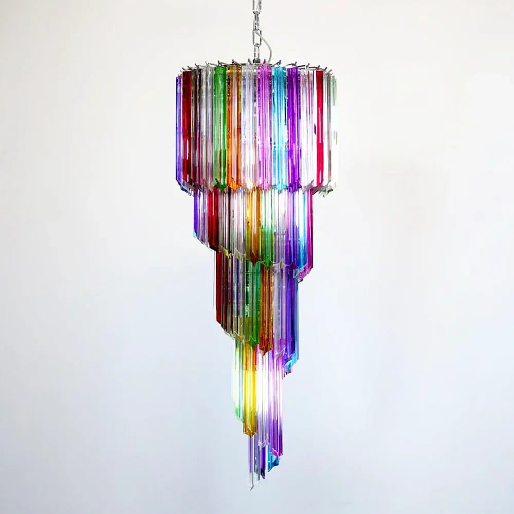 Murano Spiral Multicolor Prism Glass Chandelier