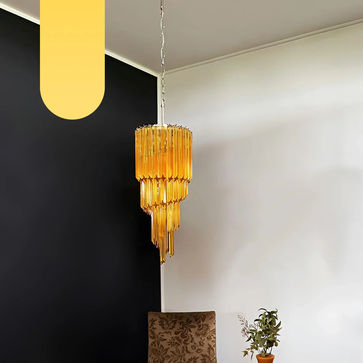 Murano Spiral Prisms Amber Chandelier