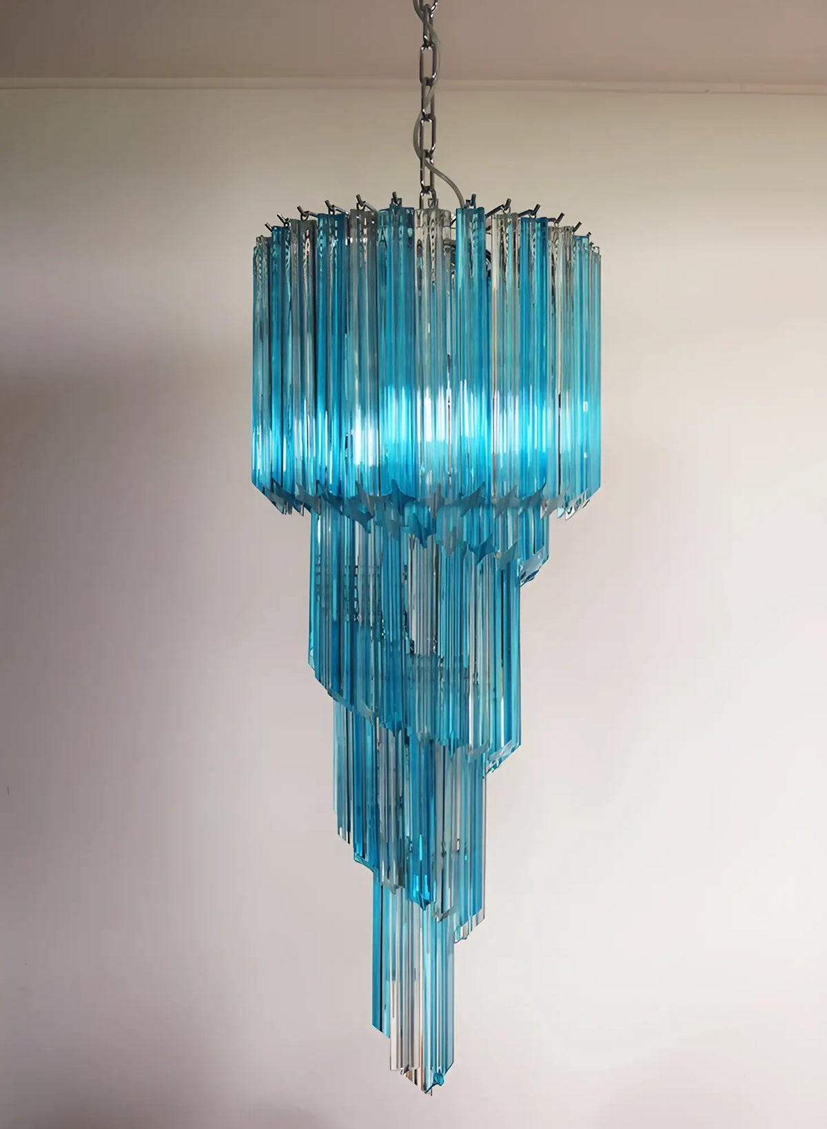 Murano Spiral Transparent Blue Prism Glass Chandelier