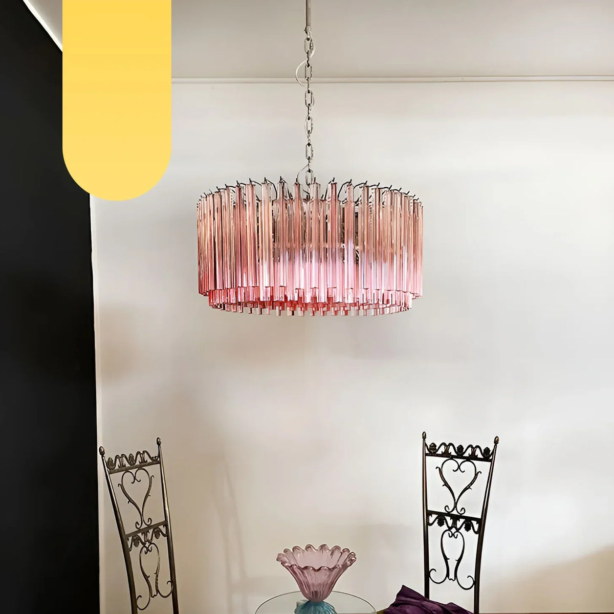 Murano Triedri Round Prisms Pink Chandelier