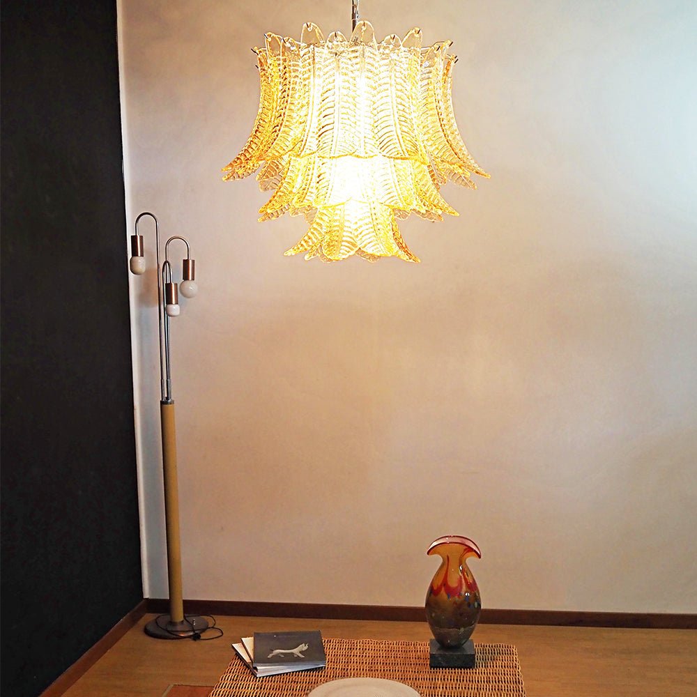 Murano Amber Glass Leaf Chandelier - view 3