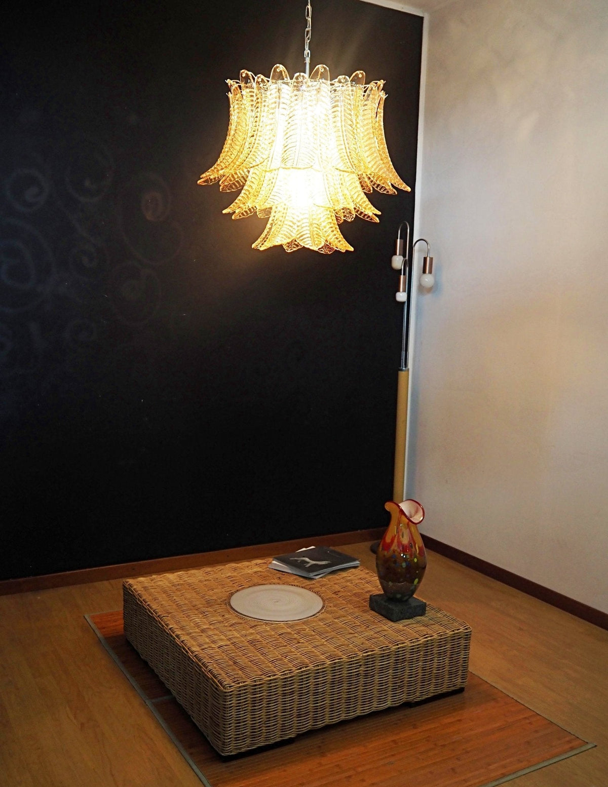 Murano Amber Glass Leaf Chandelier - view 4