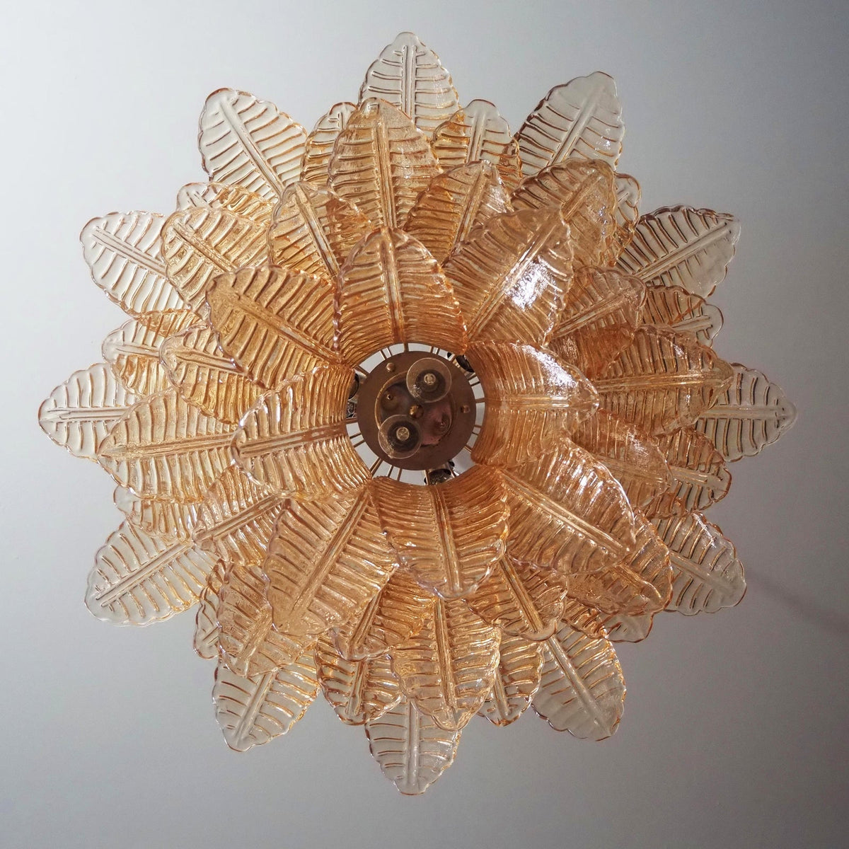 Murano Amber Glass Leaf Chandelier - view 5