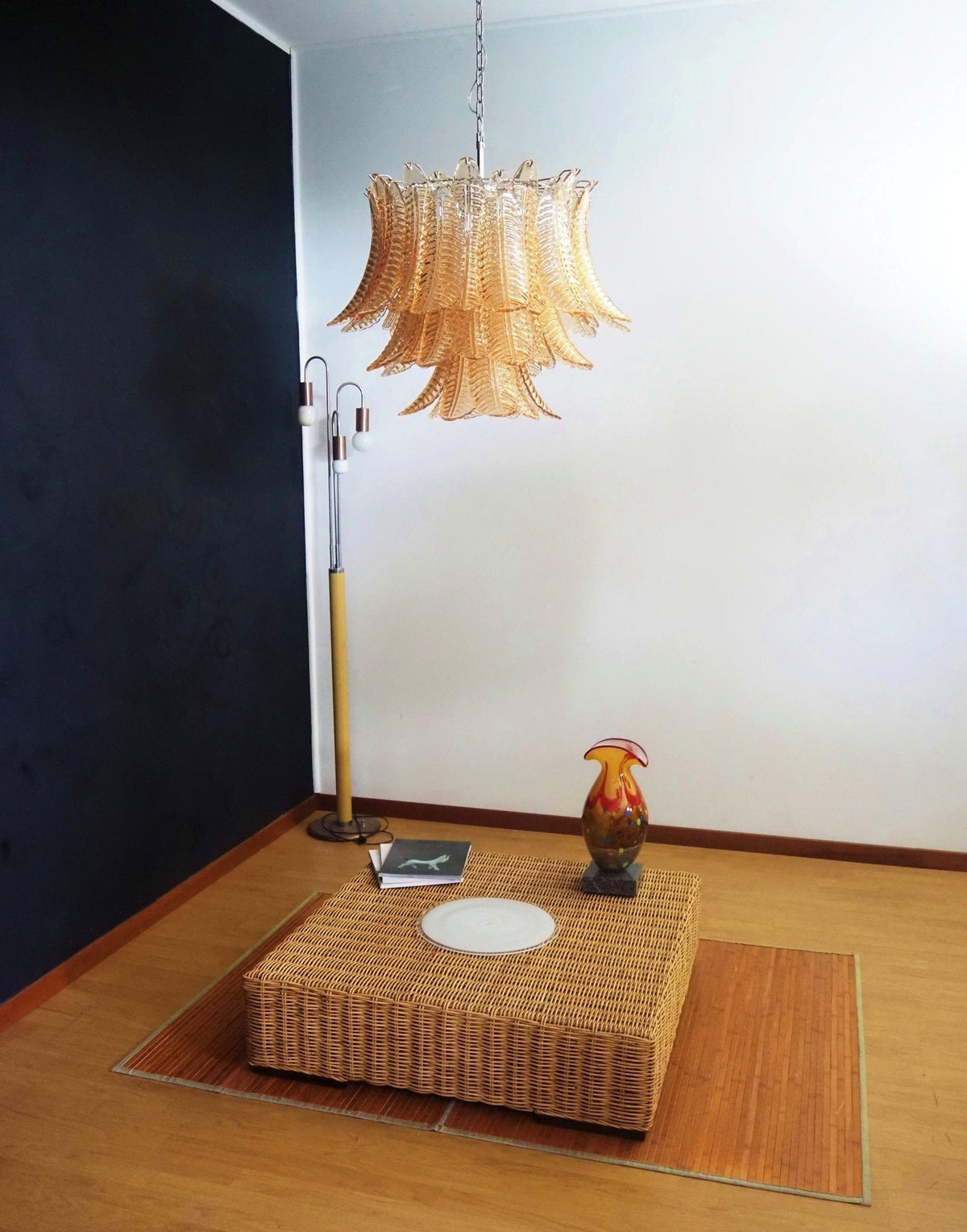 Murano Amber Glass Leaf Chandelier - view 9