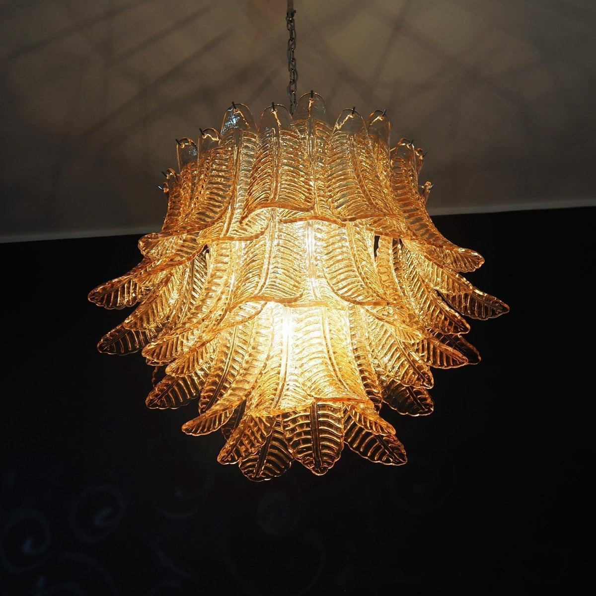 Murano Amber Glass Leaf Chandelier - view 8