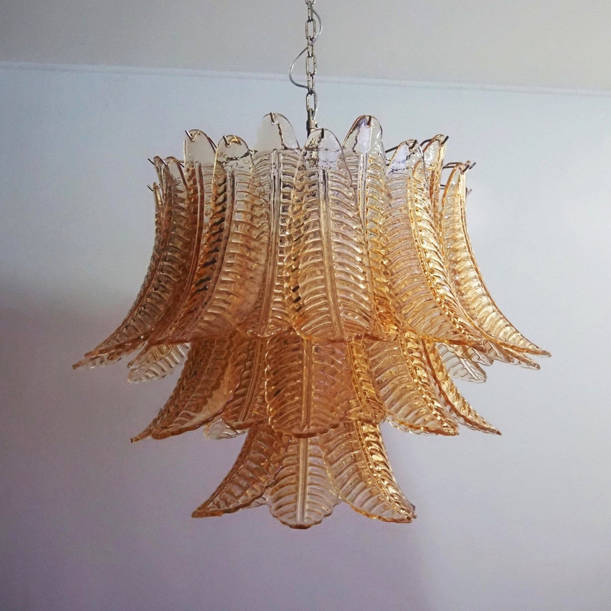 Murano Amber Glass Leaf Chandelier - view 2