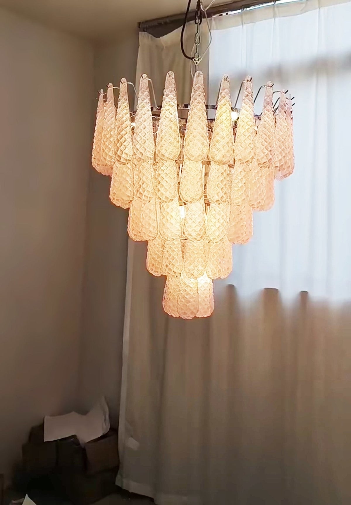 Murano Pink Glass Droplet Chandelier - view 7