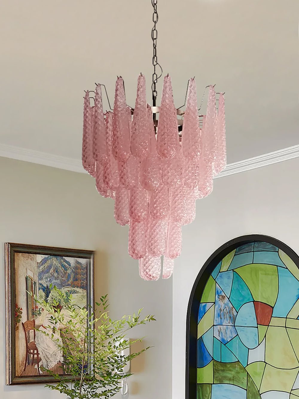 Murano Pink Glass Droplet Chandelier - view 13