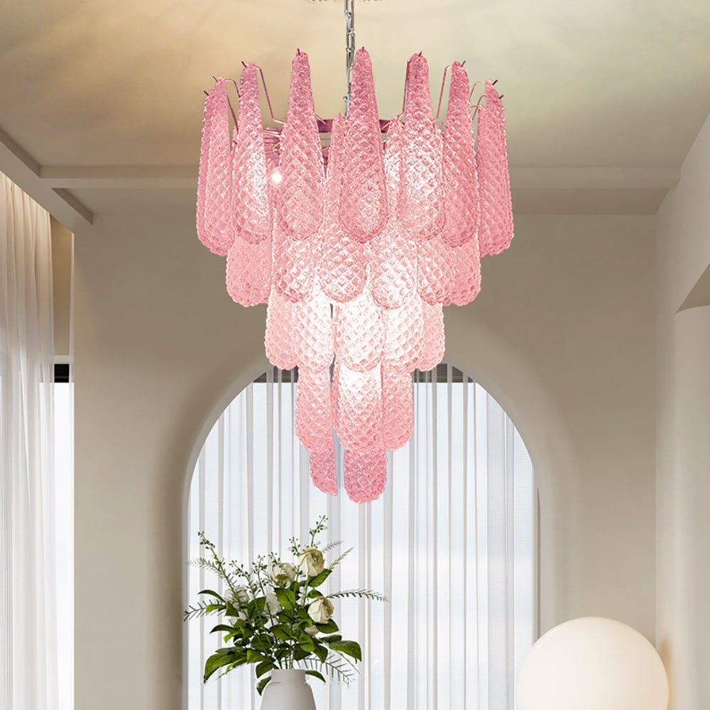 Murano Pink Glass Droplet Chandelier - view 2