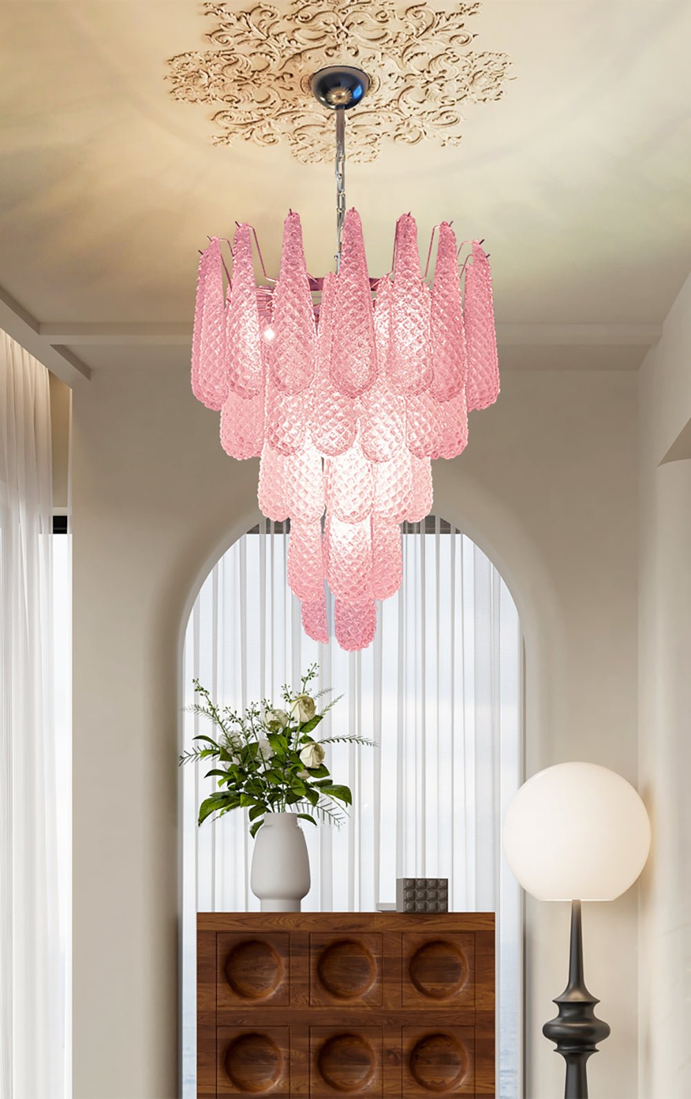 Murano Pink Glass Droplet Chandelier - view 3