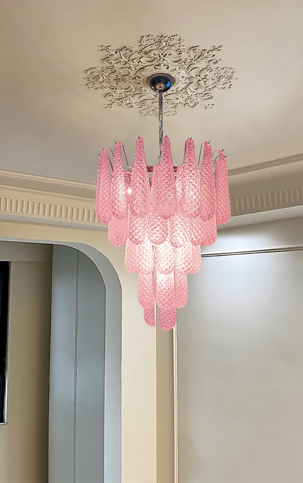 Murano Pink Glass Droplet Chandelier - view 4