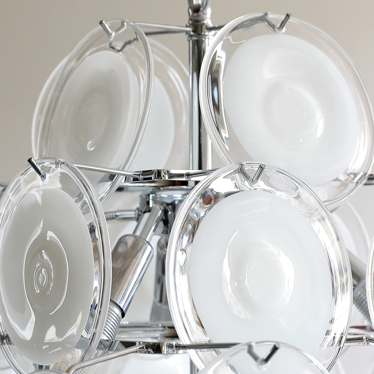Murano Disc White Glass Chandelier