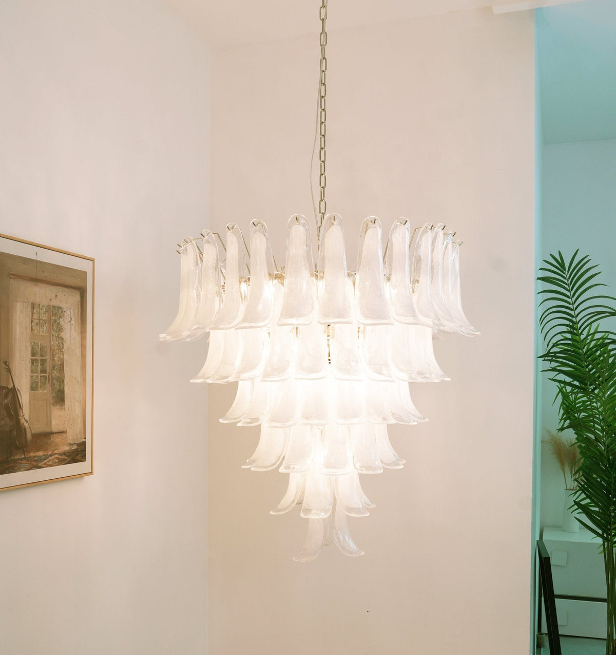 Murano White Glass Petals Chandelier - view 3