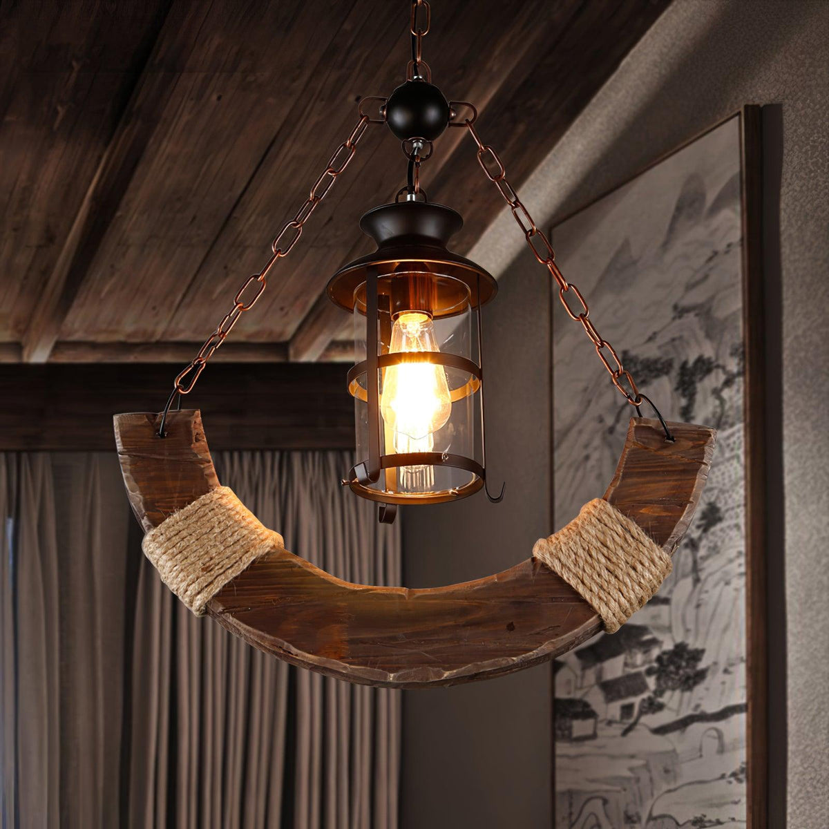 Nautical Industrial Style Wooden Chandelier - view 9