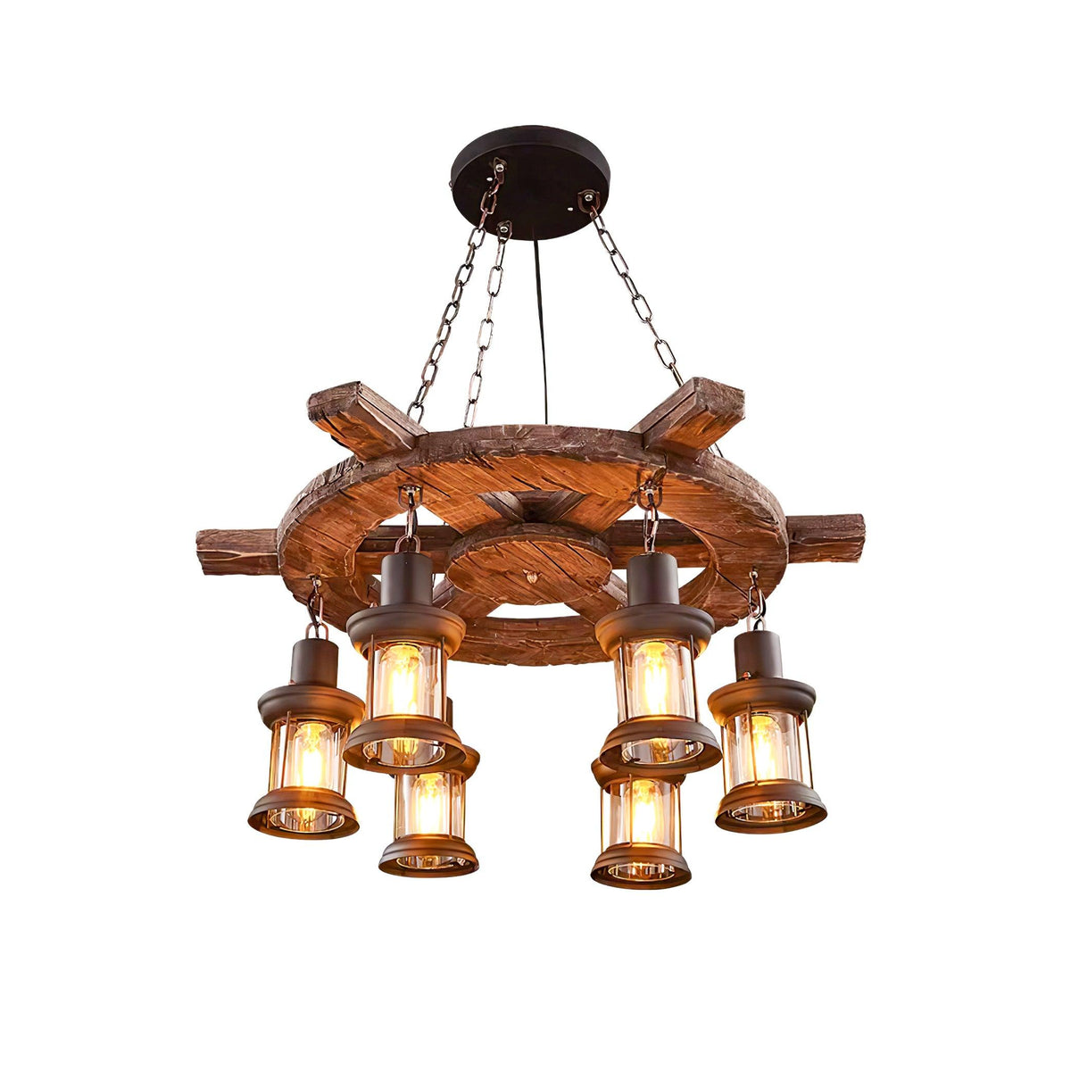 Nautical Industrial Style Wooden Chandelier - view 47