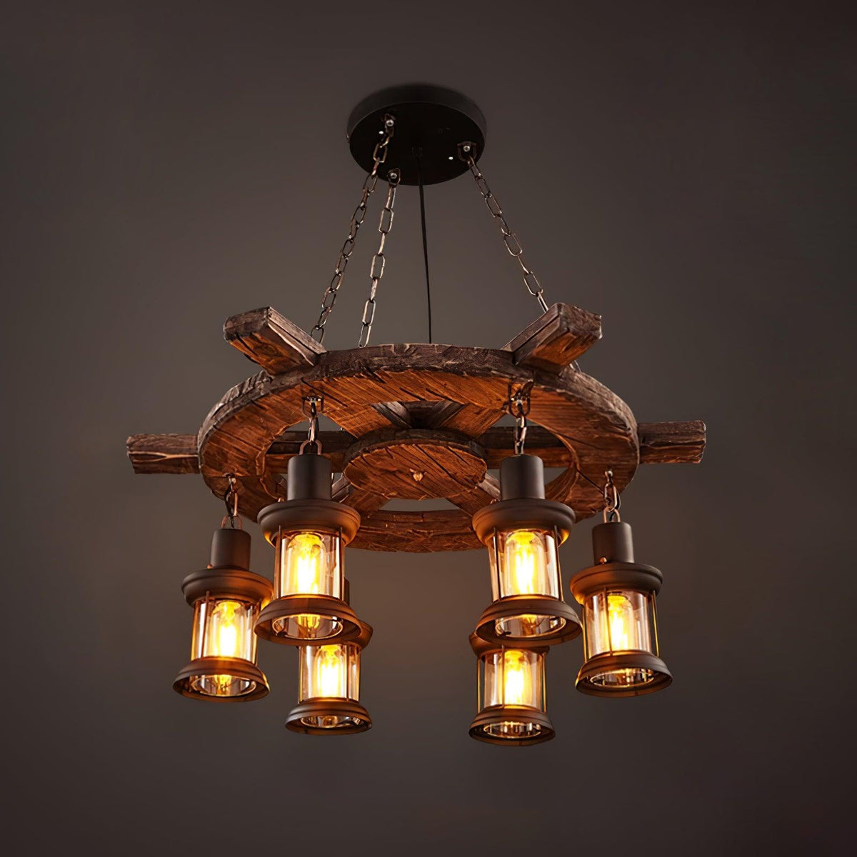 Nautical Industrial Style Wooden Chandelier - view 27