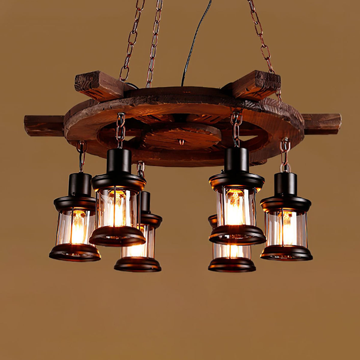 Nautical Industrial Style Wooden Chandelier - view 30