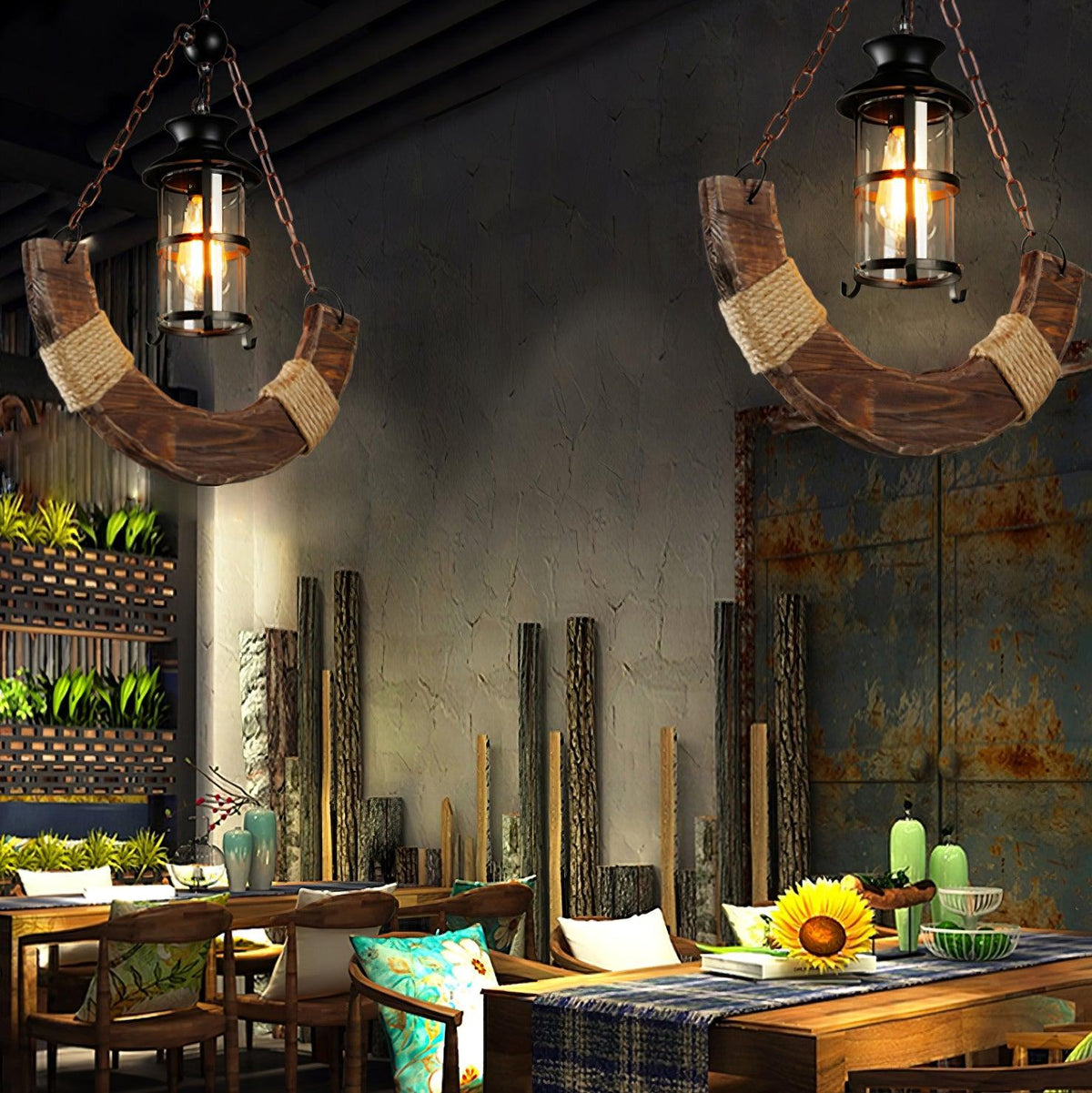 Nautical Industrial Style Wooden Chandelier - view 32