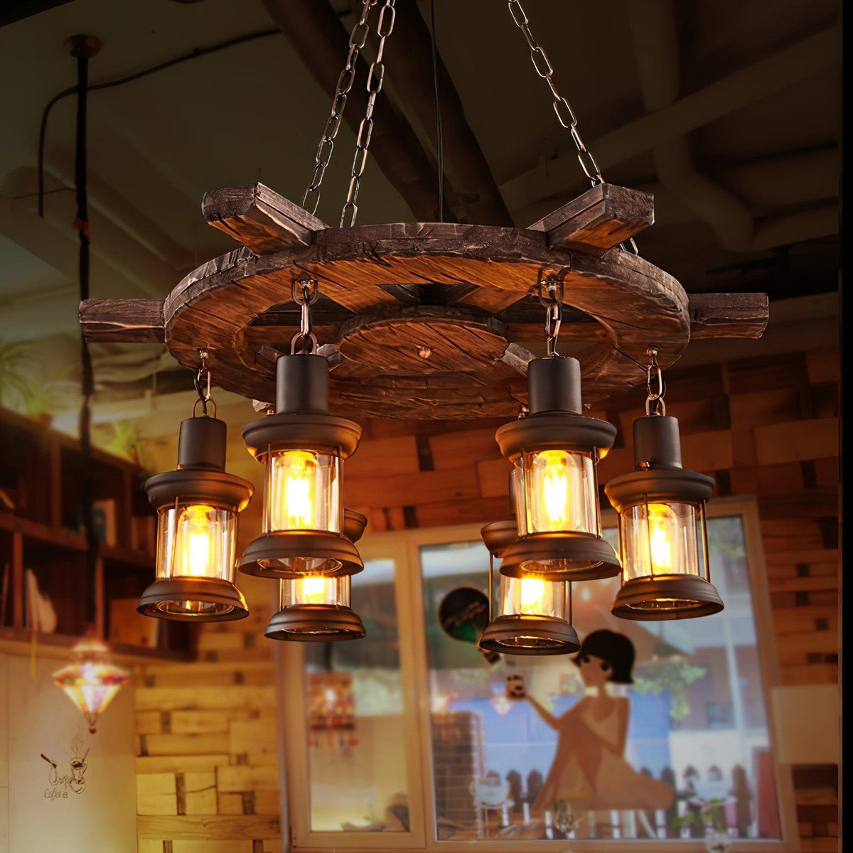 Nautical Industrial Style Wooden Chandelier - view 2