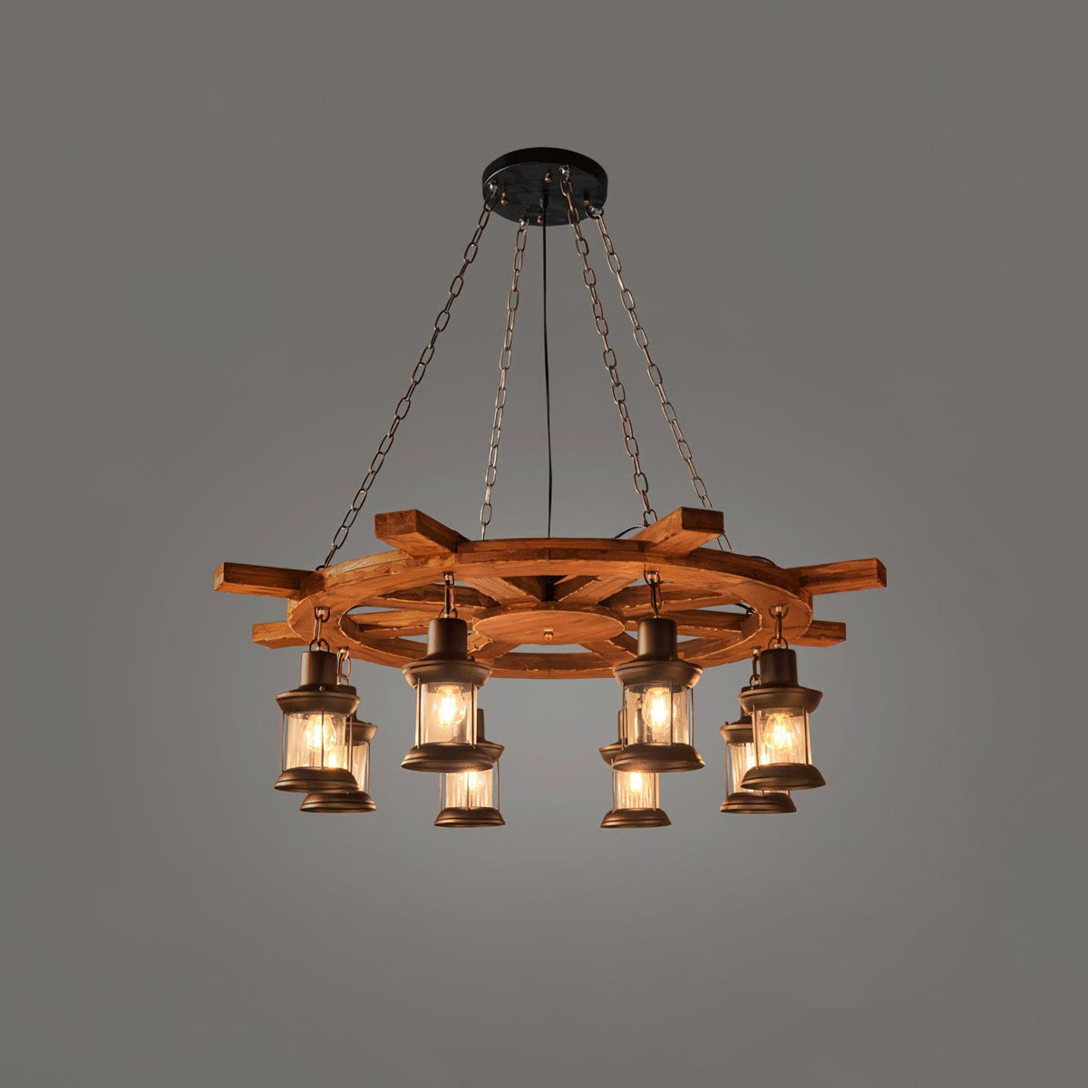 Nautical Industrial Style Wooden Chandelier - view 54