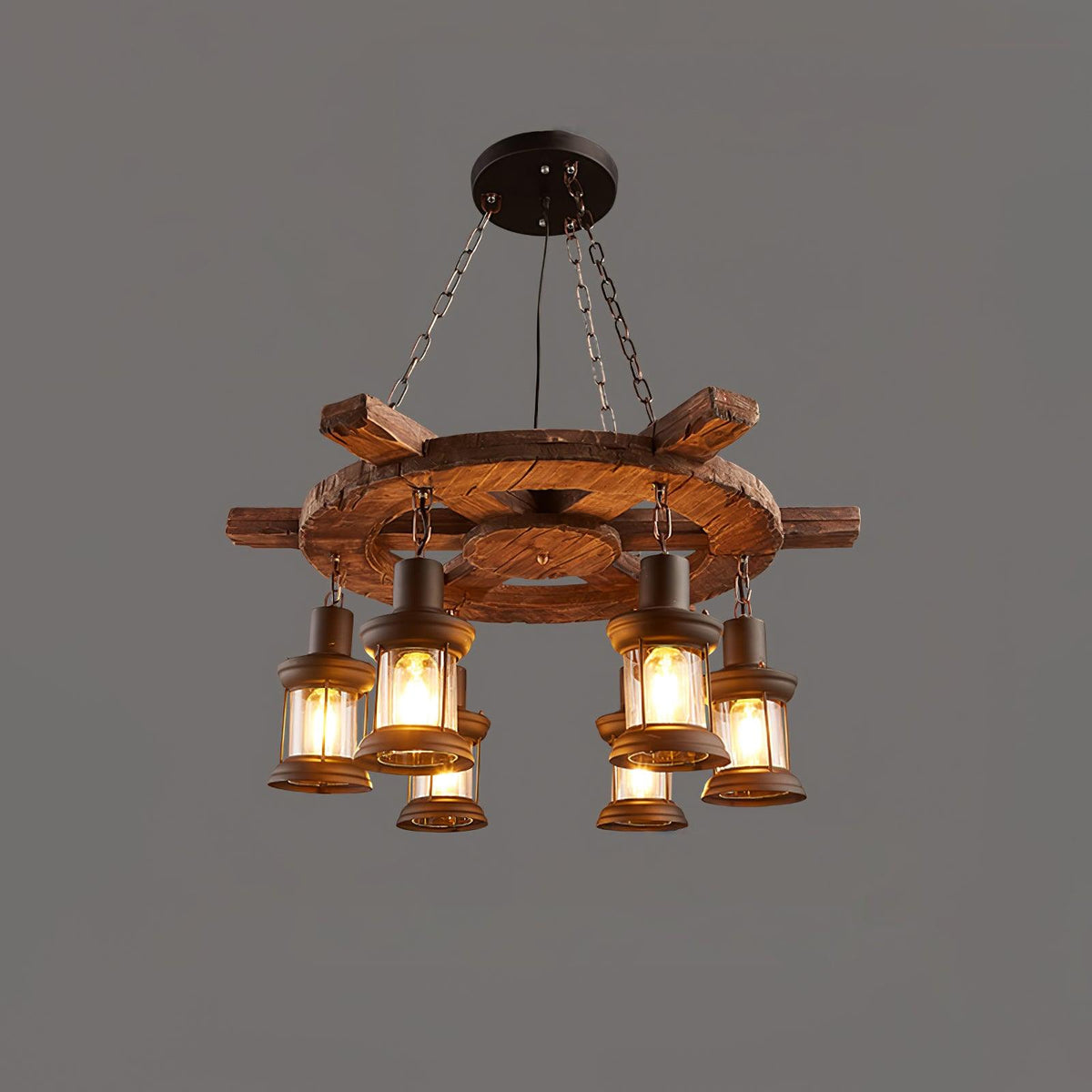 Nautical Industrial Style Wooden Chandelier - view 42