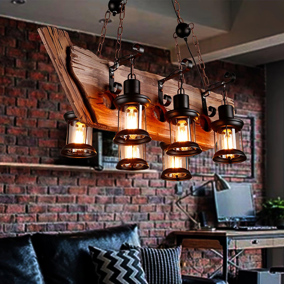 Nautical Industrial Style Wooden Chandelier - view 48