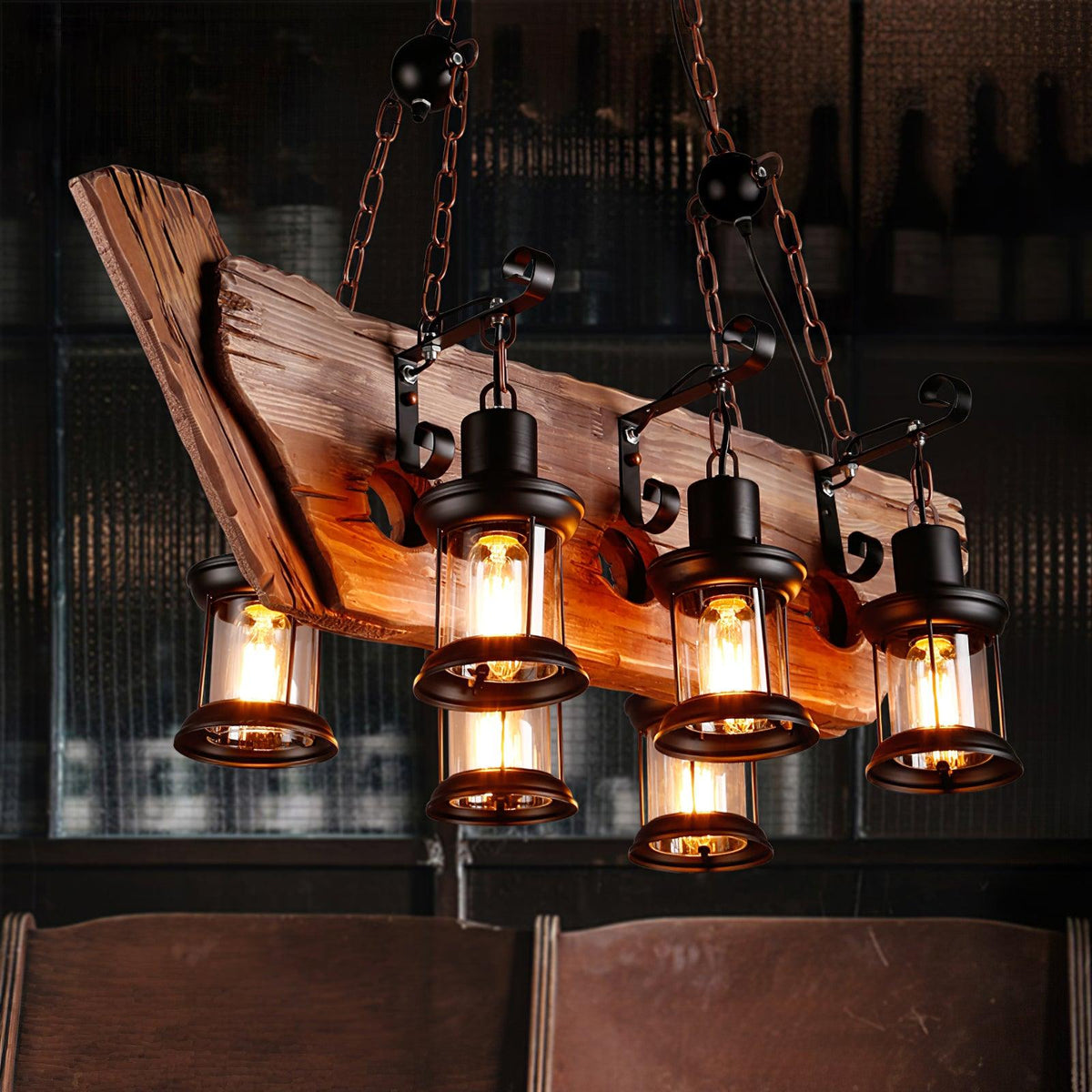 Nautical Industrial Style Wooden Chandelier - view 3