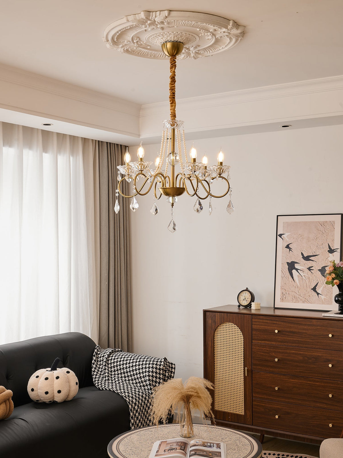 Opulent Pearl Crystal Chandelier