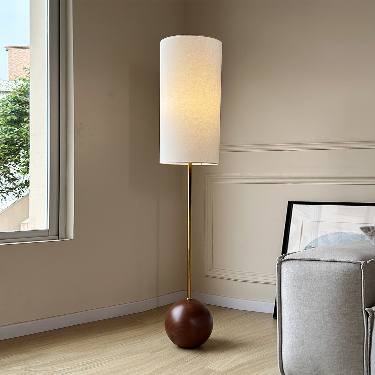 Orbis Wooden Sphere Floor Lamp - view 3