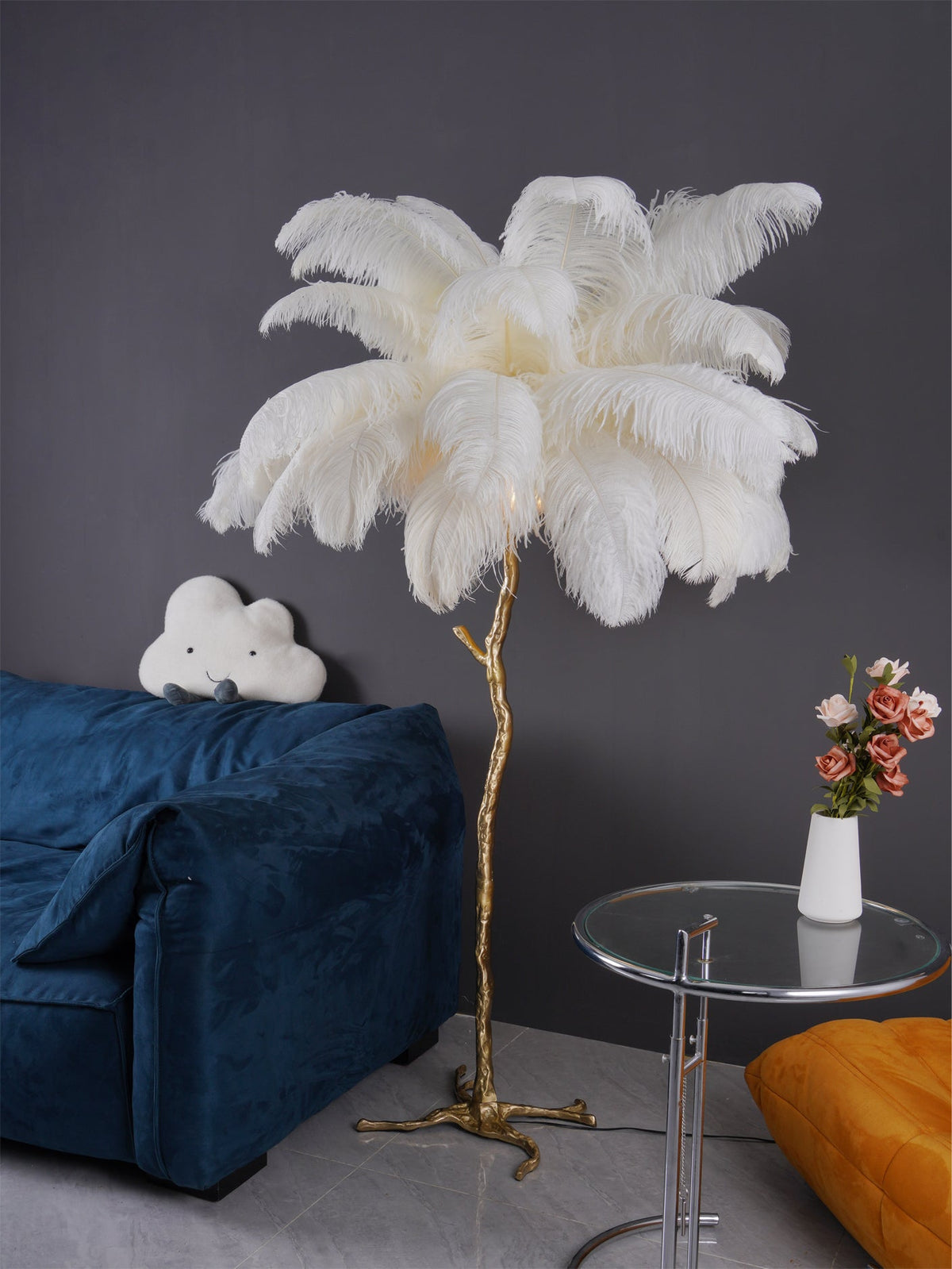 Ostrich Feather Brass Floor Lamp - view 131