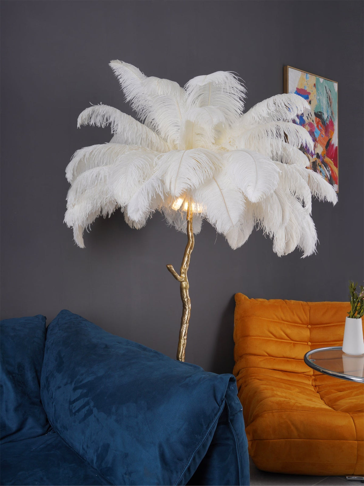 Ostrich Feather Brass Floor Lamp - view 132