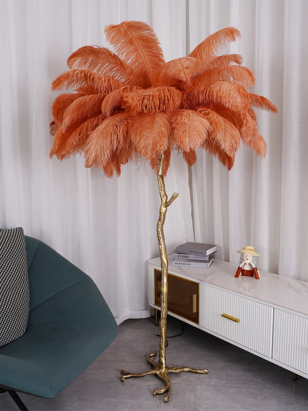 Ostrich Feather Brass Floor Lamp - view 141