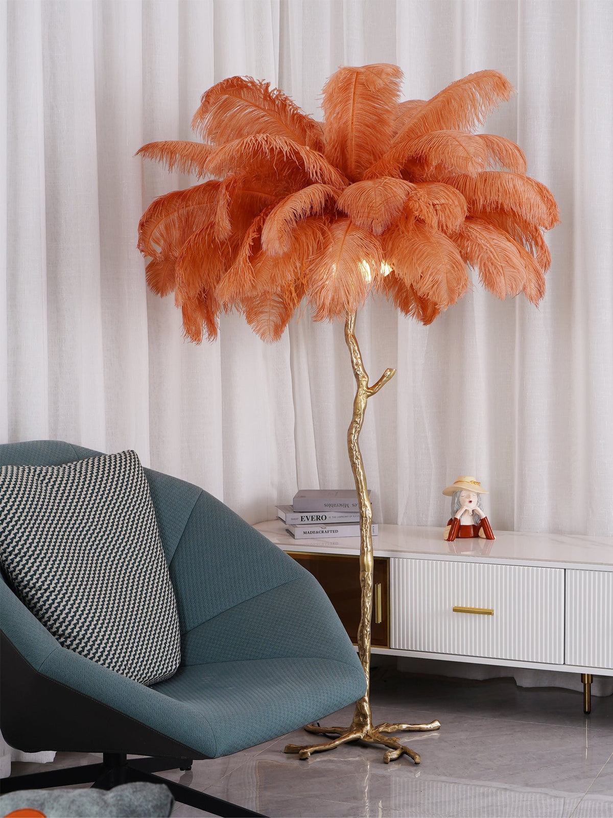 Ostrich Feather Brass Floor Lamp - view 143