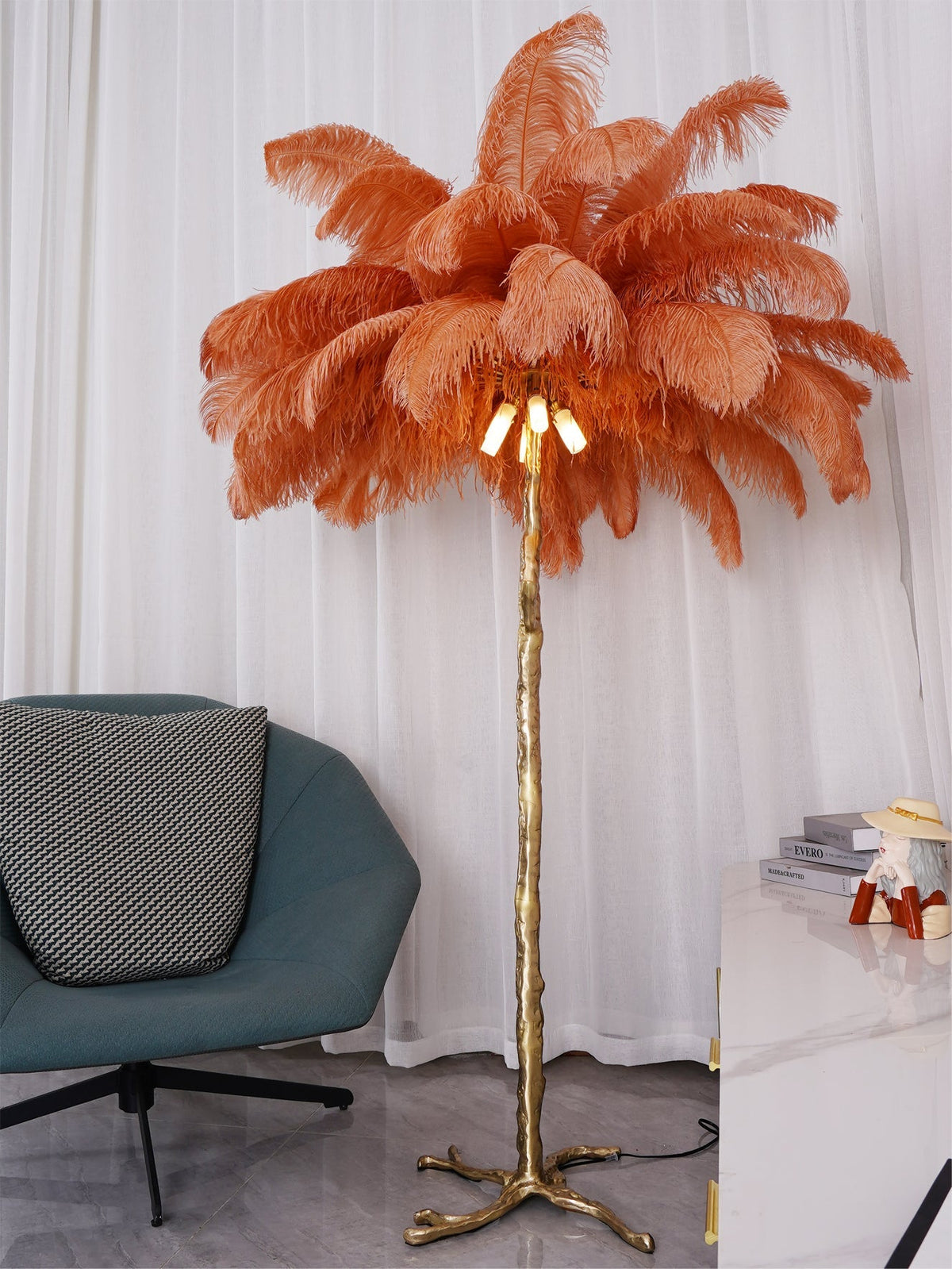 Ostrich Feather Brass Floor Lamp - view 144