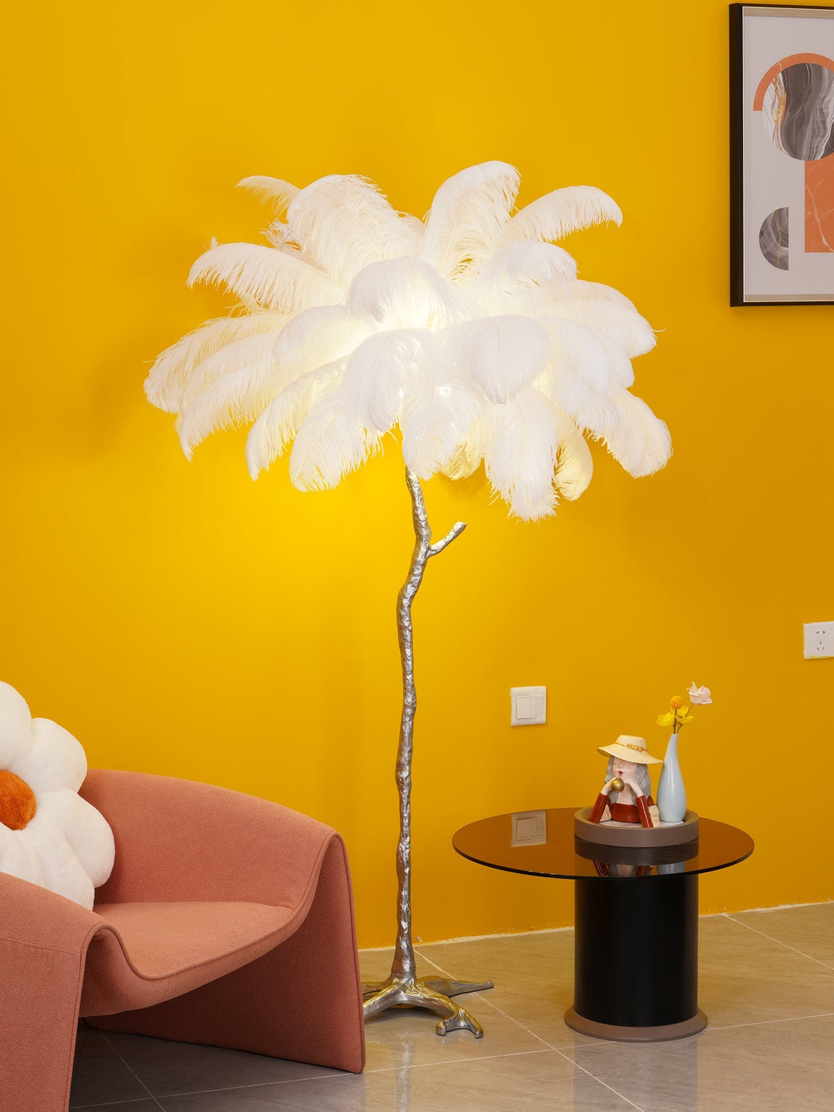 Ostrich Feather Brass Floor Lamp - view 112