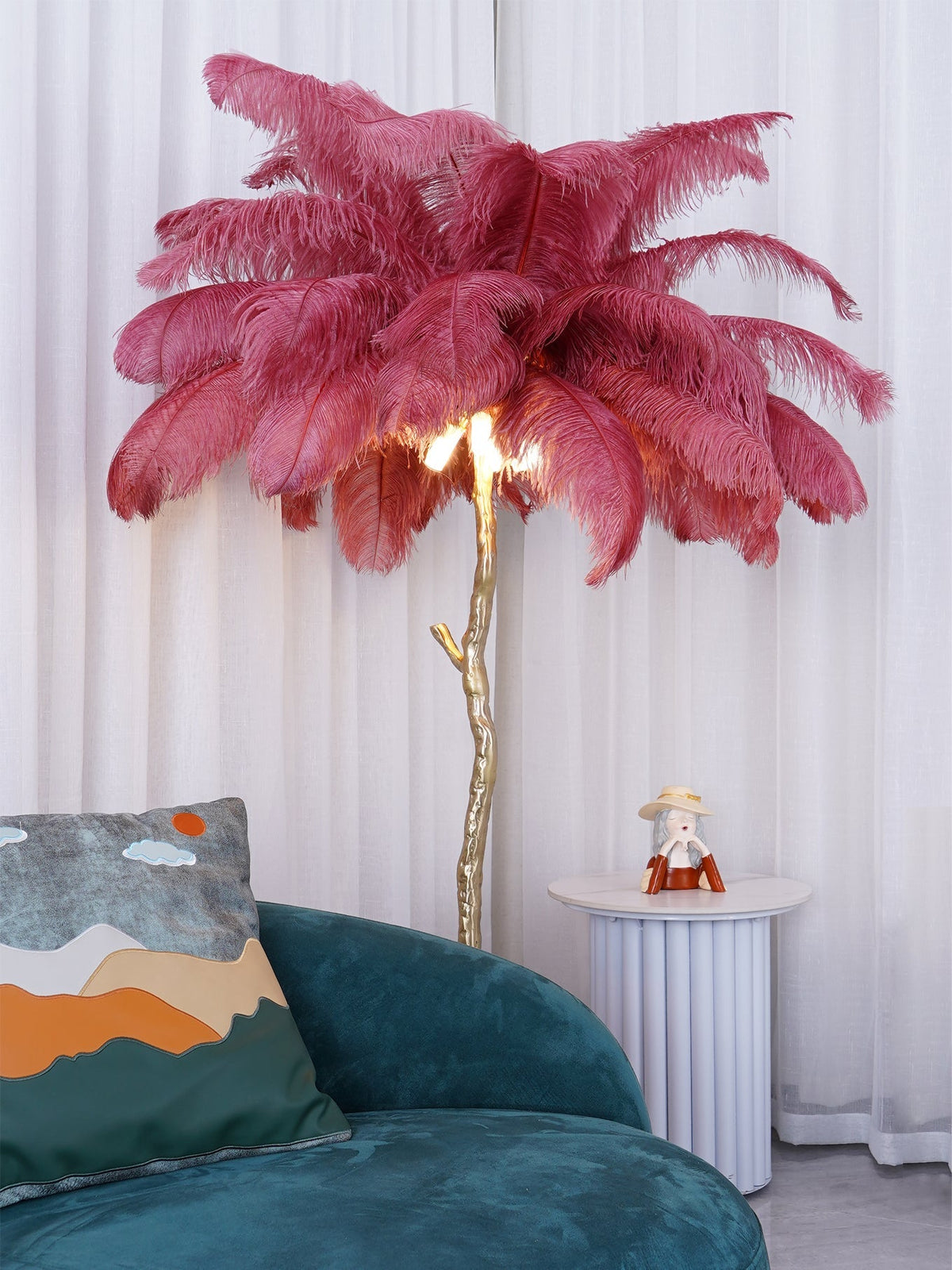 Ostrich Feather Brass Floor Lamp - view 116