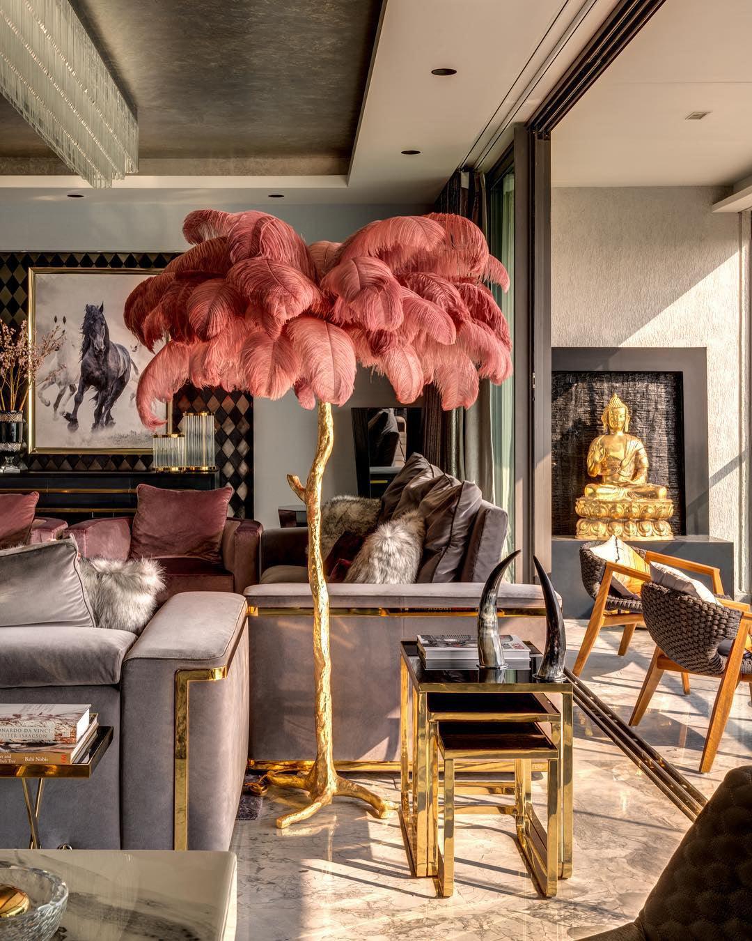 Ostrich Feather Brass Floor Lamp - view 25