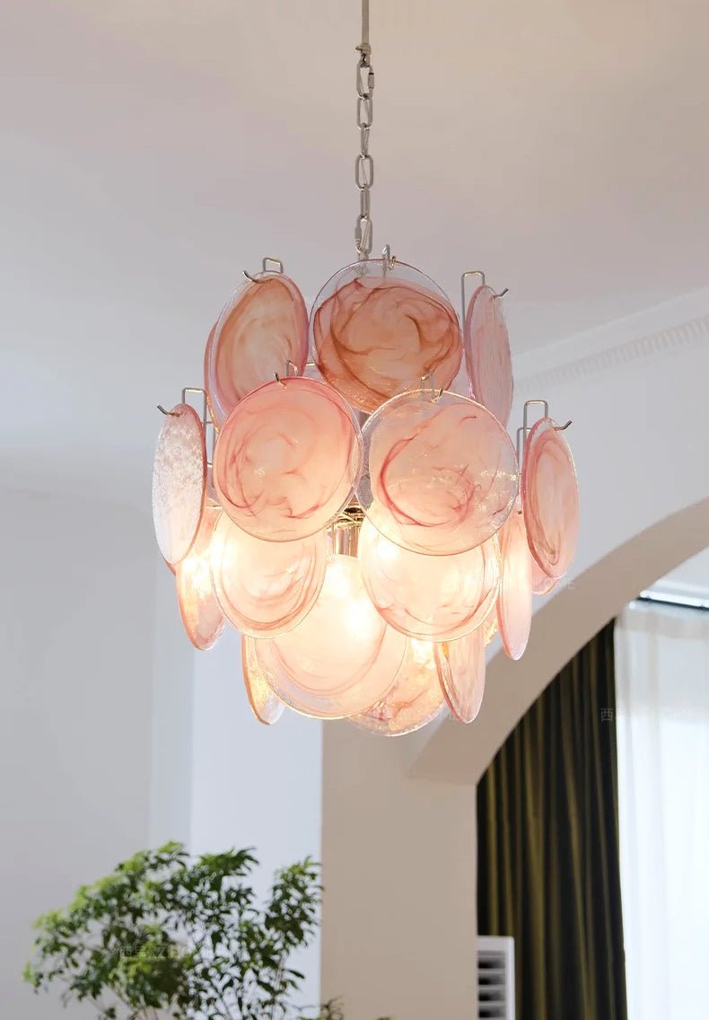 Pink Murano Disc Glass Chandelier