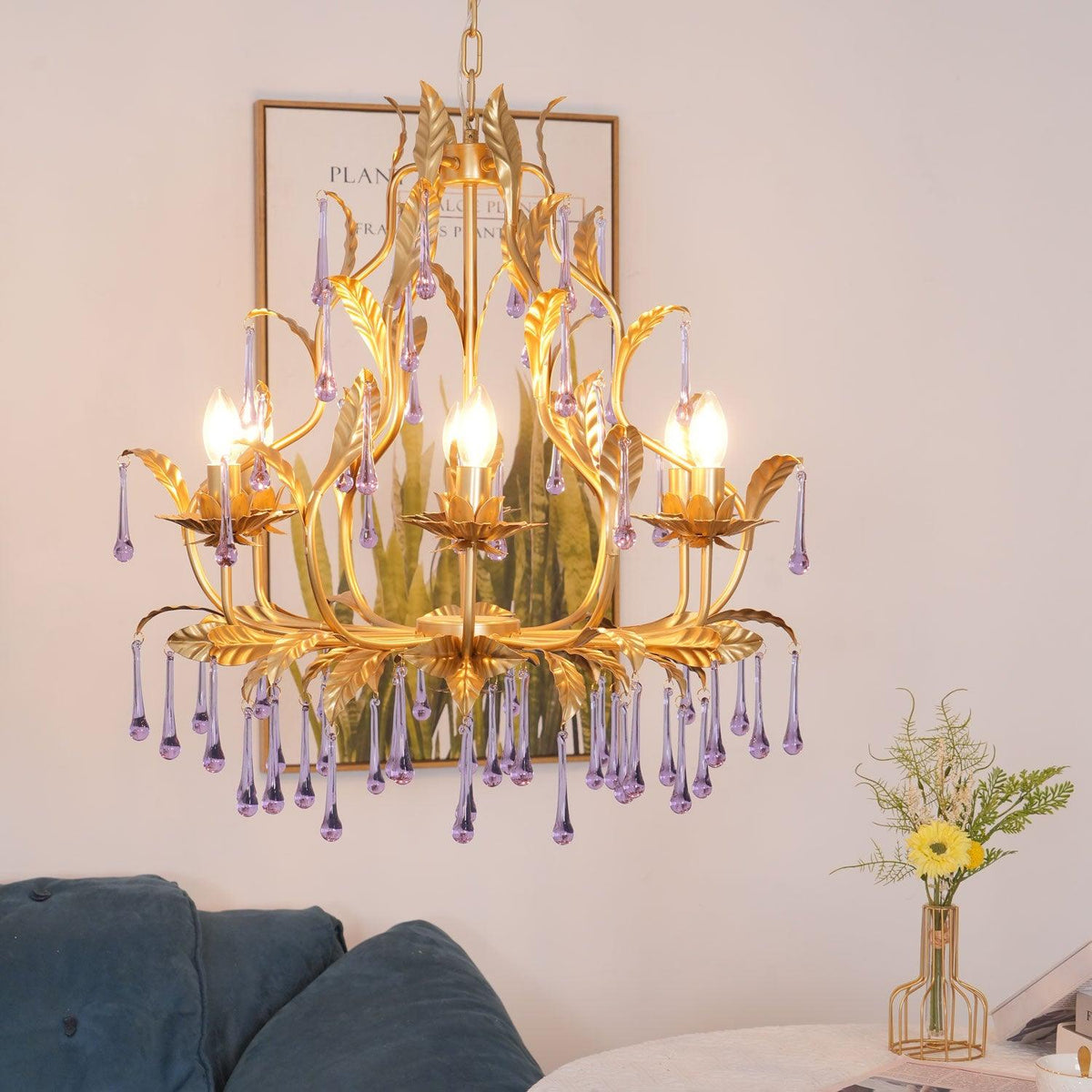 Purple Glass Birdcage Chandelier - view 13