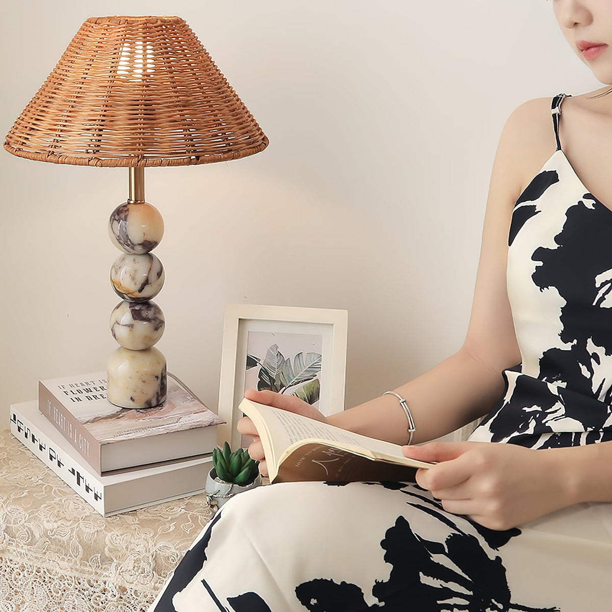Rattan Marble Table Lamp - view 6