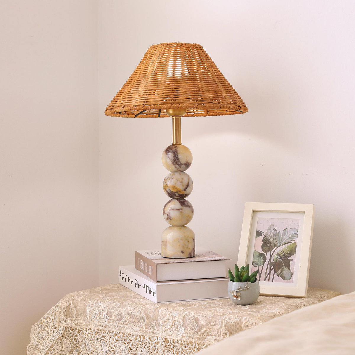 Rattan Marble Table Lamp - view 4